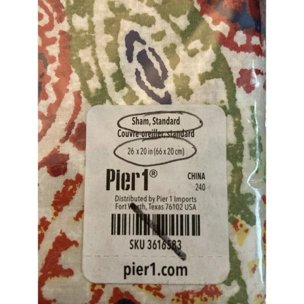 Pier 1 Pillow Sham Pair‎ Standard Size Paisley Red Green Couvre-oreiller NEW